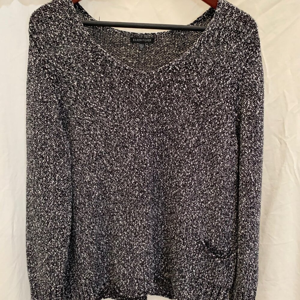 EILEEN FISHER black-and-white nubby 100% cotton sweater (XL)
